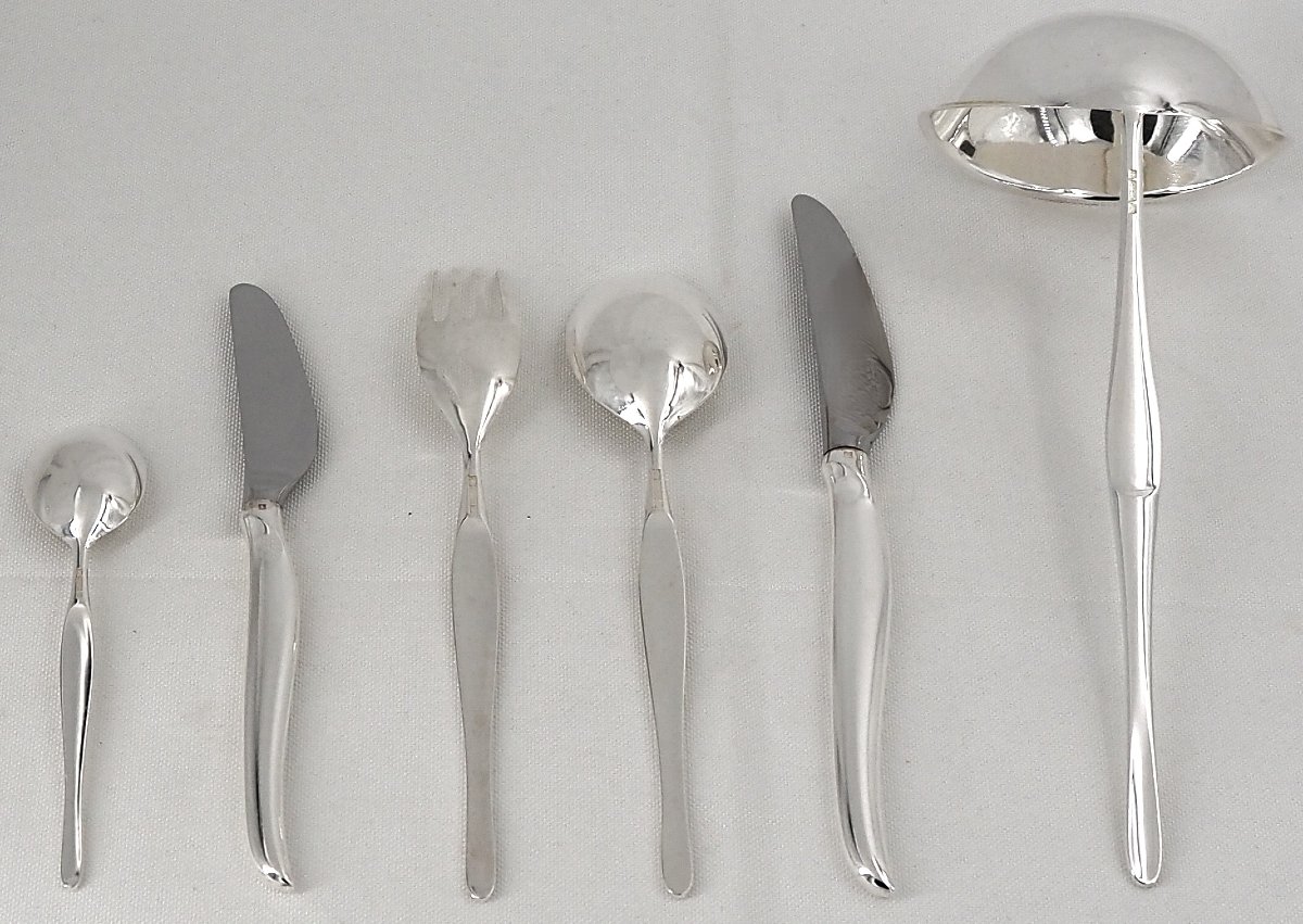 Christofle 61-piece Cutlery Set, Duo Model, Tapio Wirkkala, With Silver-plated Metal Knives.-photo-2