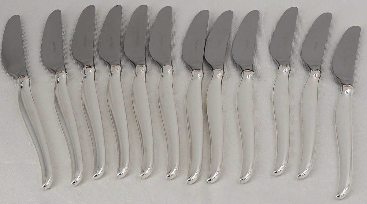 Christofle 61-piece Cutlery Set, Duo Model, Tapio Wirkkala, With Silver-plated Metal Knives.-photo-3