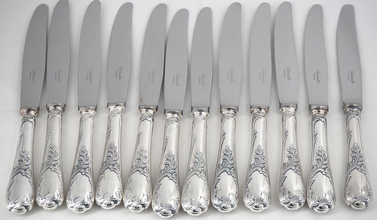 Christofle modèle Marly, 12 couteaux de table en métal argenté, en excellent état.-photo-2