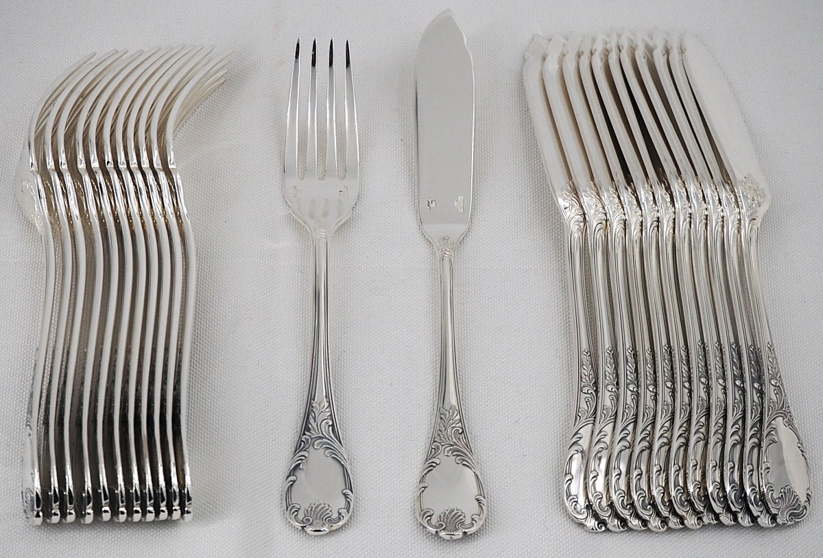 Christofle modèle Marly, 12 couverts à poisson 24 pièces, métal argenté, excellent état.-photo-2