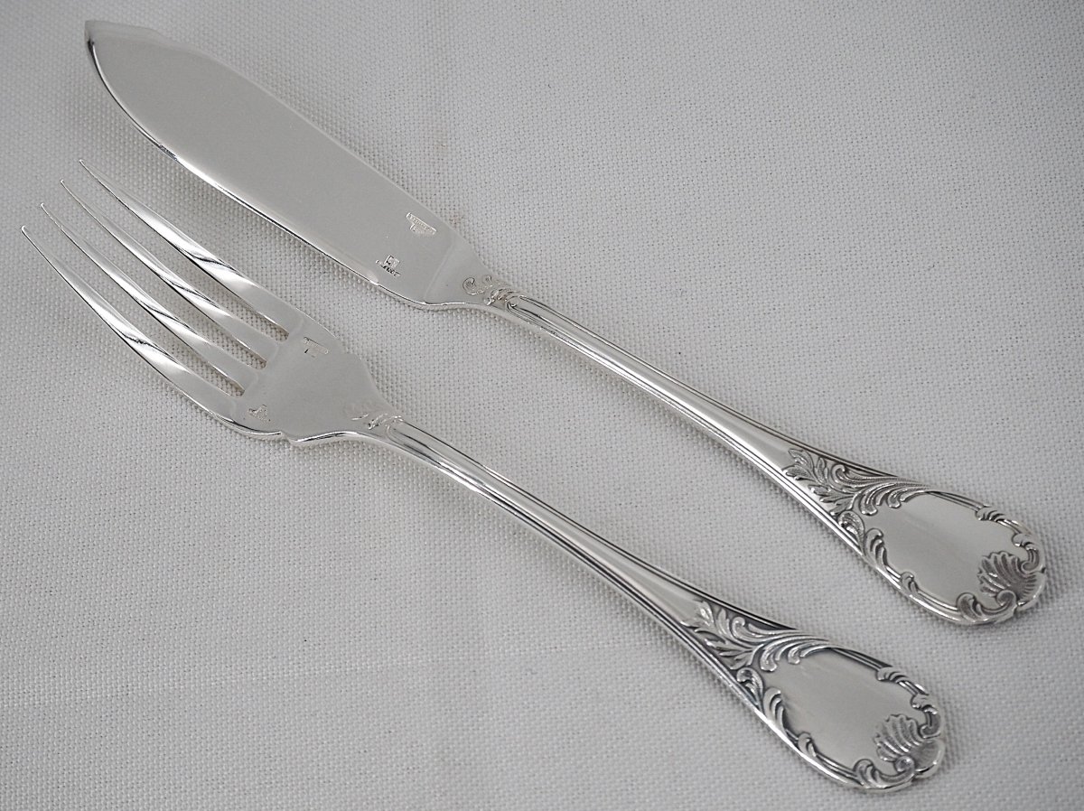 Christofle modèle Marly, 12 couverts à poisson 24 pièces, métal argenté, excellent état.-photo-3