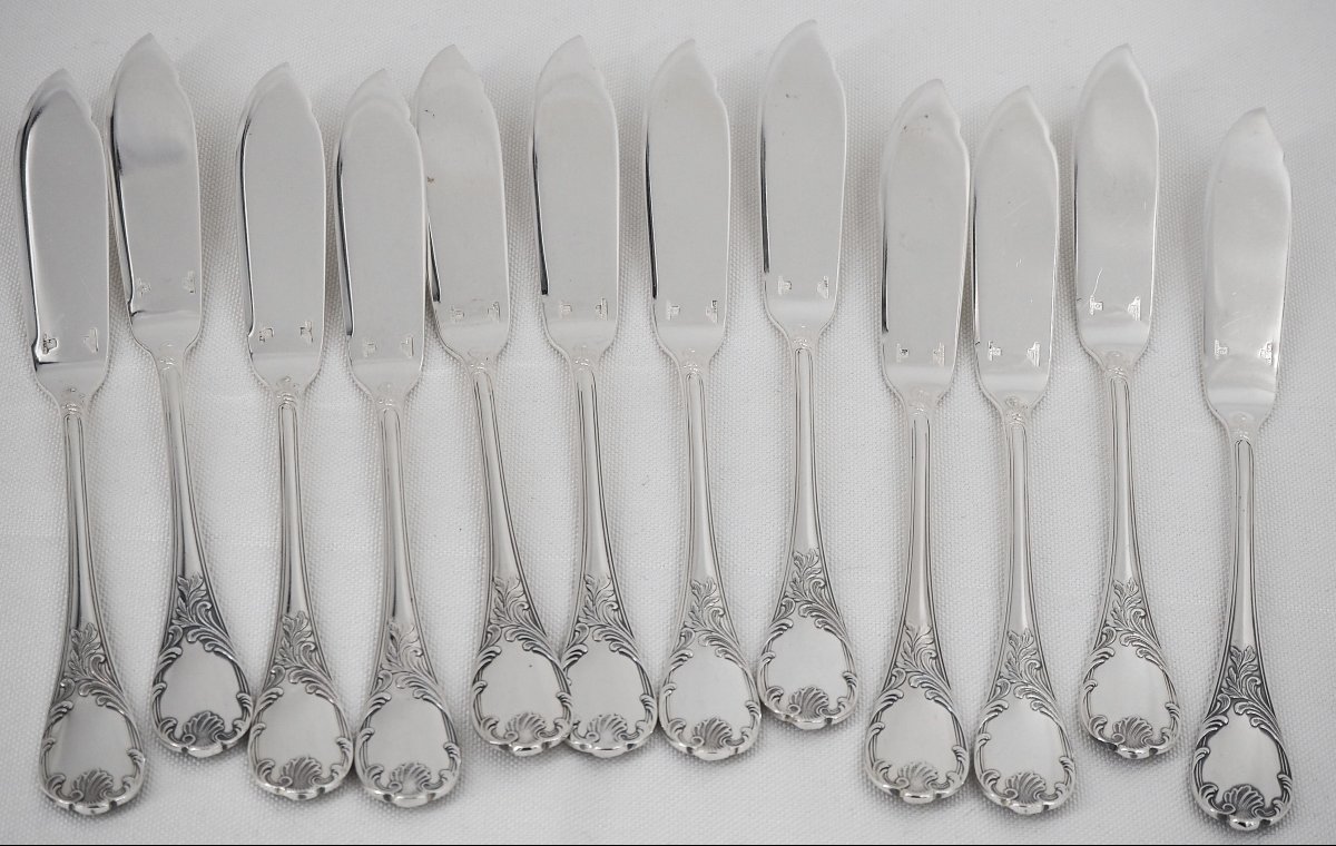Christofle modèle Marly, 12 couverts à poisson 24 pièces, métal argenté, excellent état.-photo-1