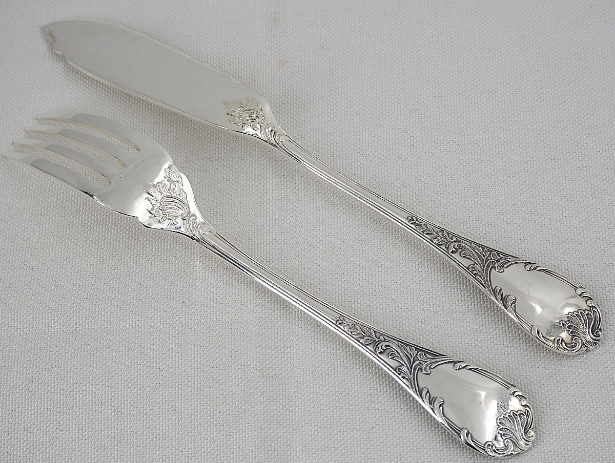 Christofle modèle Marly, 12 couverts à poisson 24 pièces, métal argenté, excellent état.-photo-3