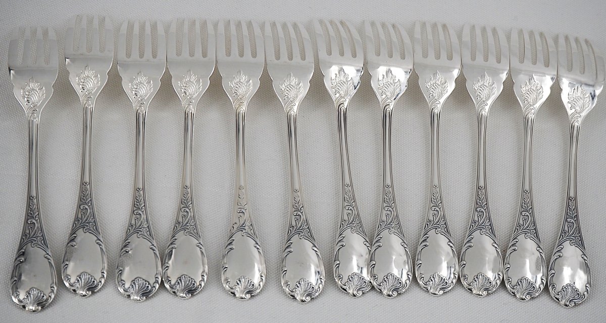 Christofle modèle Marly, 12 couverts à poisson 24 pièces, métal argenté, excellent état.-photo-4