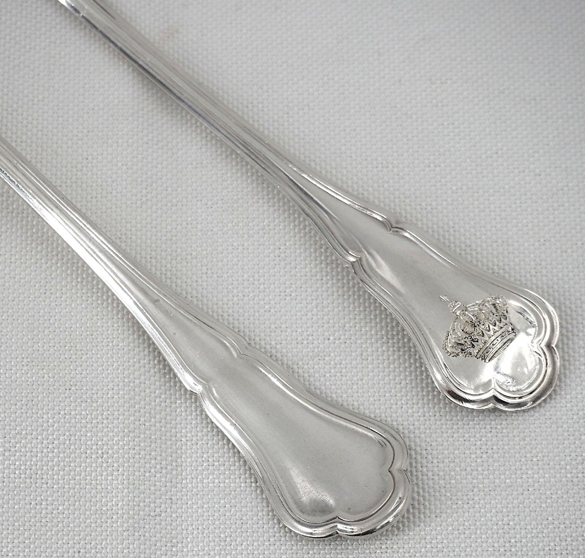 Pierre Queillé, 12 couverts à entremets, dessert, argent Minerve, 24 pièces, couronne.-photo-4