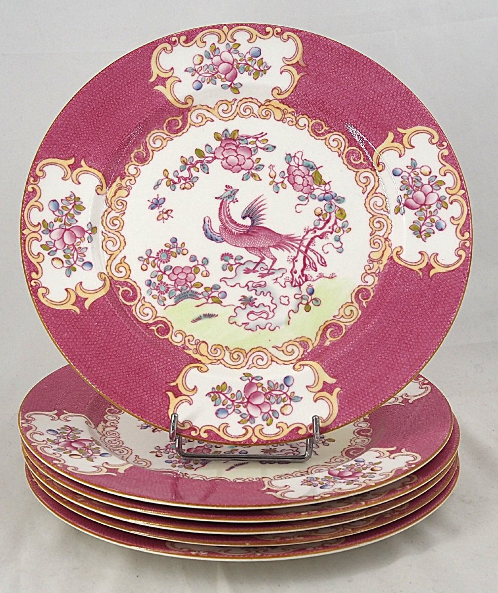 Minton Pink Cockatrice, 6 Dinner Plates, 26.7 Cm, 10 1/2".-photo-3