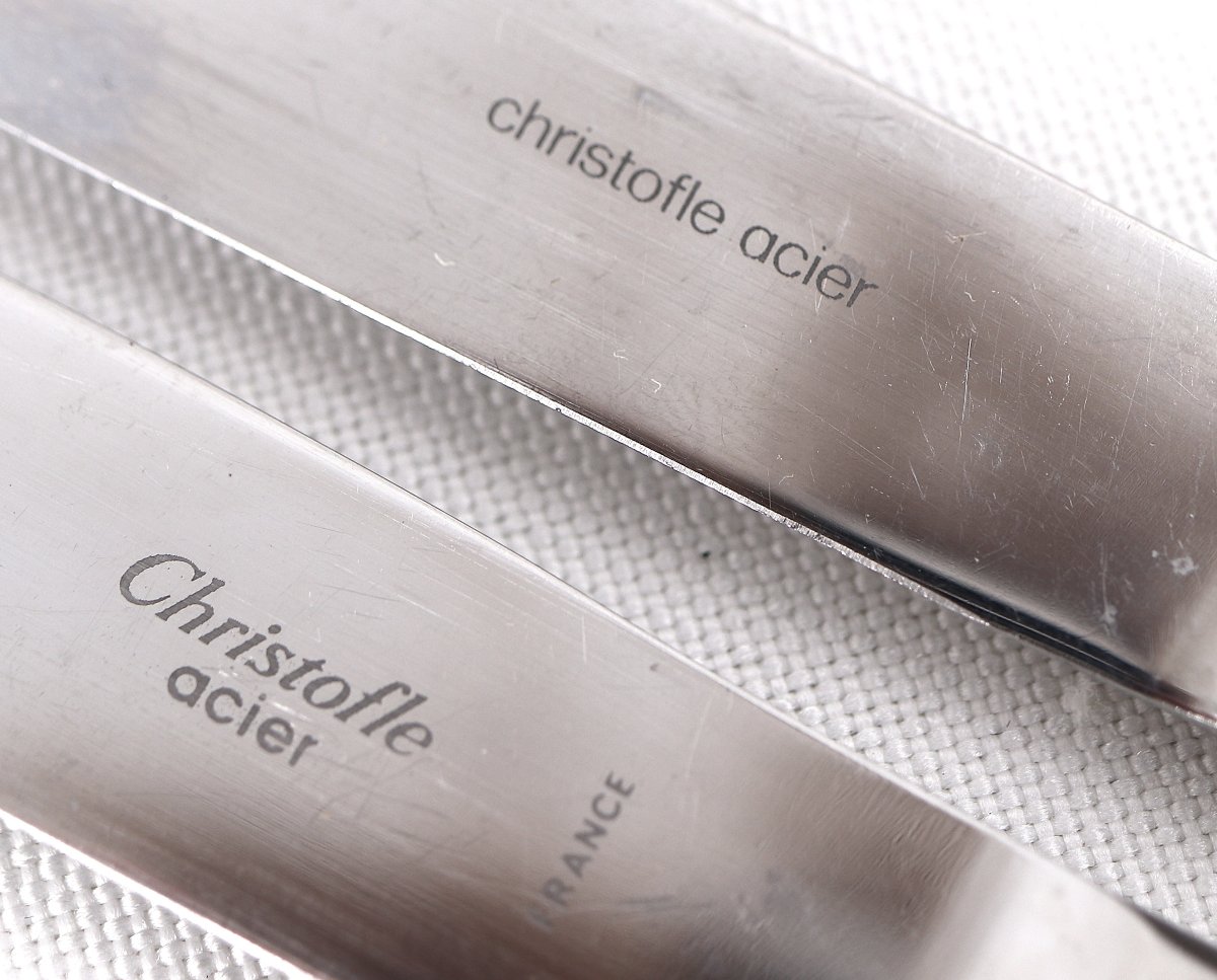 Christofle Steel Béarn Model, Uniplat, Cluny Steel 16 Knives For Dessert, Cheese, Entremets.-photo-4