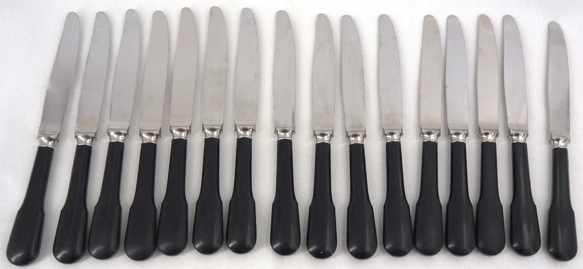 Christofle Steel Béarn Model, Uniplat, Cluny Steel 16 Knives For Dessert, Cheese, Entremets.-photo-3