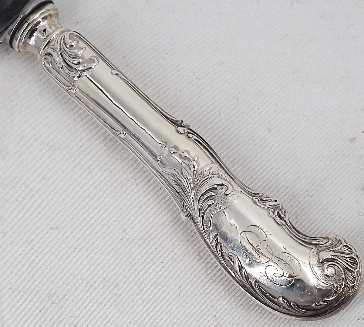 24 Minerva Silver-plated Knives: 12 Table Knives + 12 Dessert Knives, Armand Frenais, Monogrammed.-photo-4