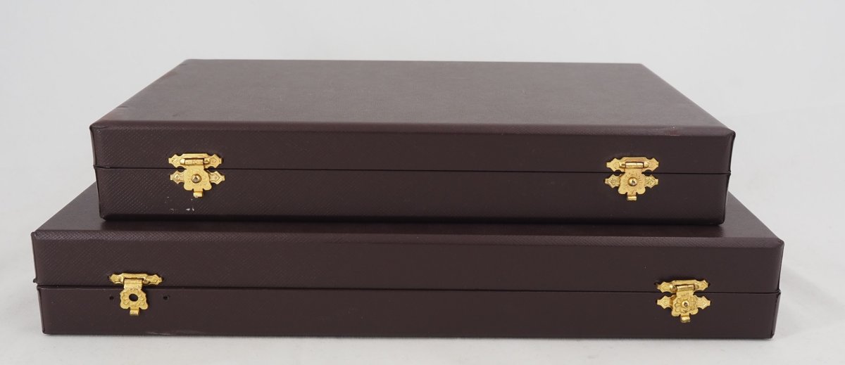 24 Minerva Silver-plated Knives: 12 Table Knives + 12 Dessert Knives, Armand Frenais, Monogrammed.-photo-8