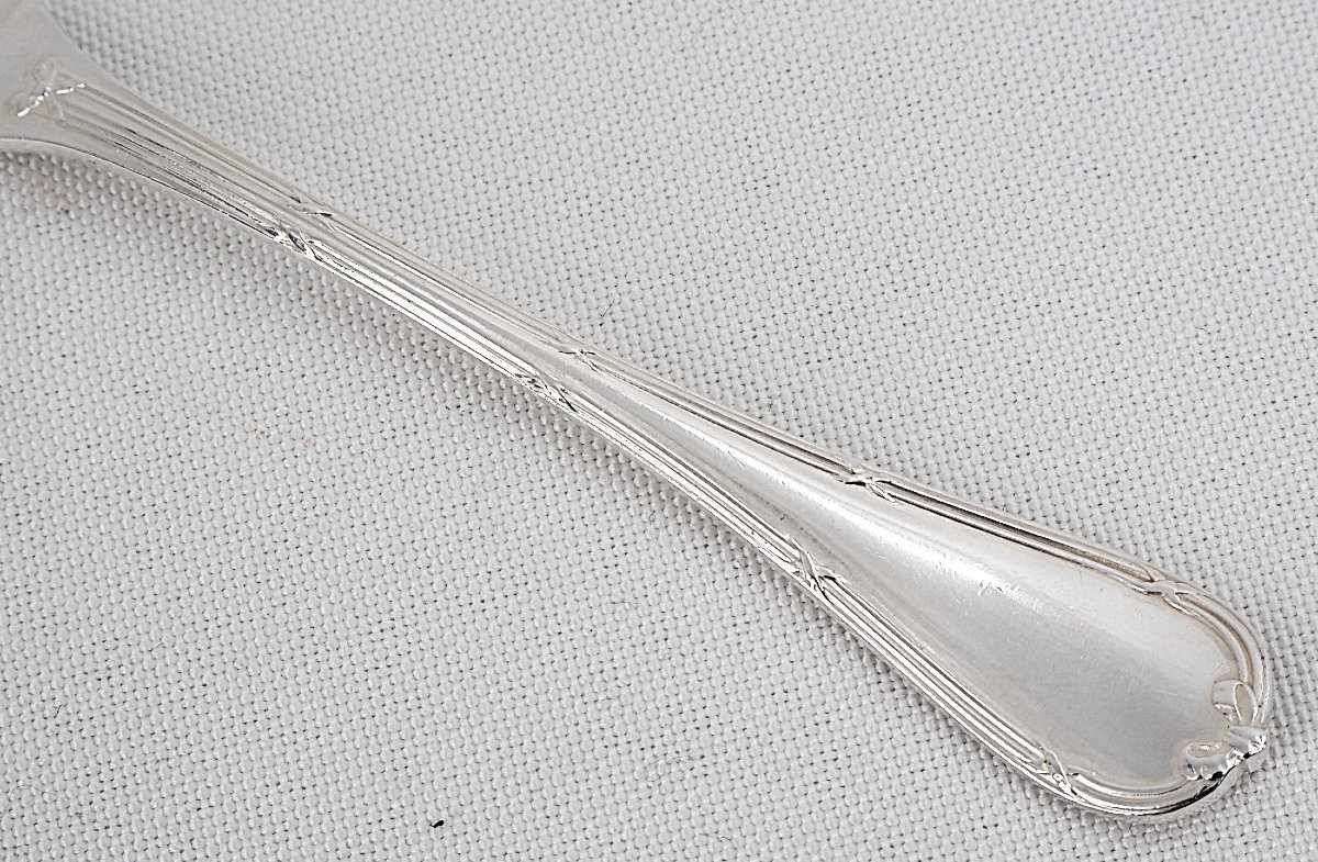 Christofle Rubans Pattern, 12 Fish Cutlery Sets, 24 Pieces, Silver-plated Metal, Excellent Condition.-photo-3