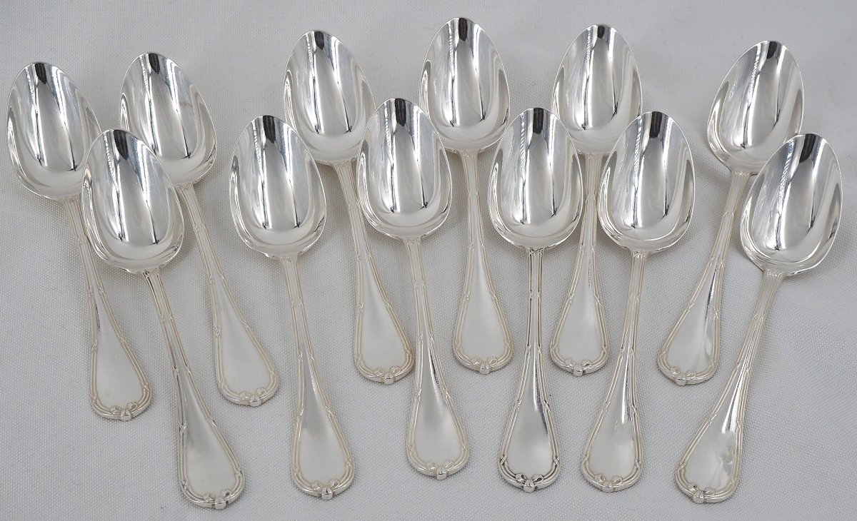 Christofle Rubans Model, 12 Entremets Cutlery, Dessert, 24 Pieces, 18.5 Cm, Silver-plated Metal.-photo-1