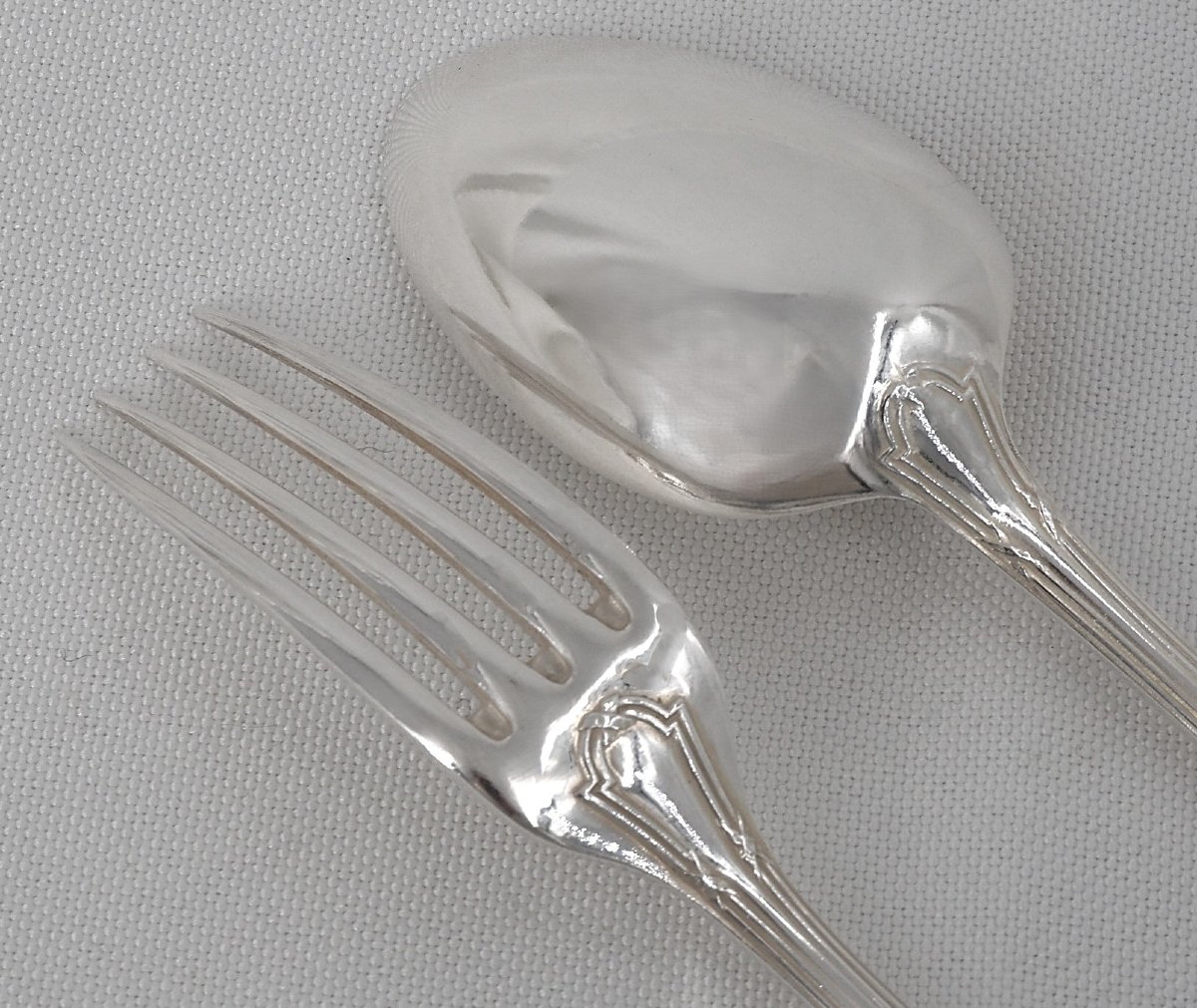 Christofle Rubans Model, 12 Entremets Cutlery, Dessert, 24 Pieces, 18.5 Cm, Silver-plated Metal.-photo-2