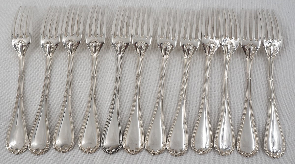 Christofle Rubans Model, 12 Entremets Cutlery, Dessert, 24 Pieces, 18.5 Cm, Silver-plated Metal.-photo-3