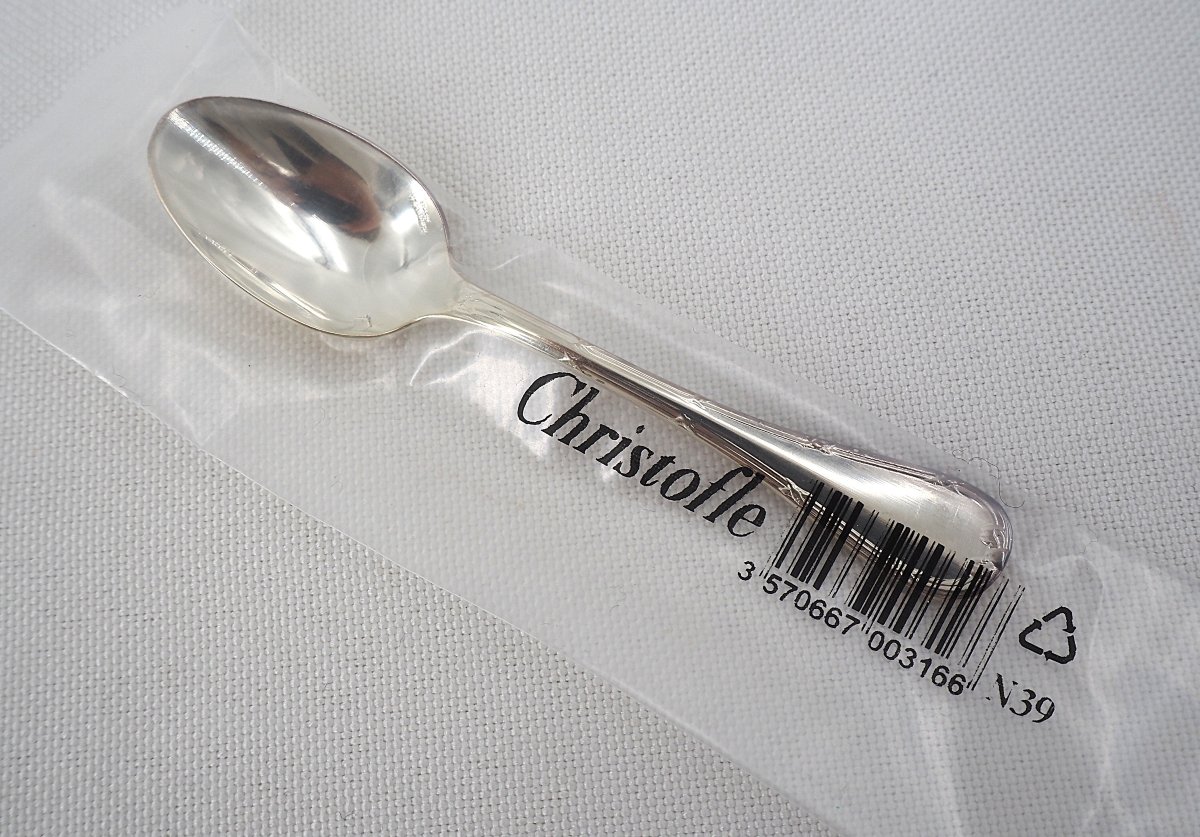 Christofle modèle Rubans, 12 cuillères à moka, café, 10 cm, neuves sous blisters fermés.-photo-3