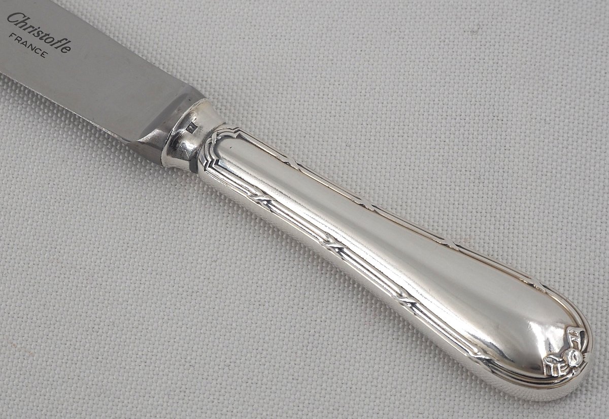 Christofle Rubans Model, 12 Entremets Knives, Dessert, Modern Handles, Near Mint Condition.-photo-4