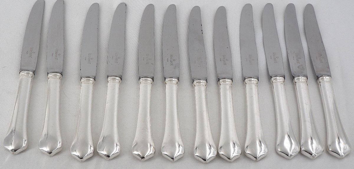 Ravinet d'Enfert, 12 couteaux de table modèle Brantome, métal argenté, très bon état.-photo-2