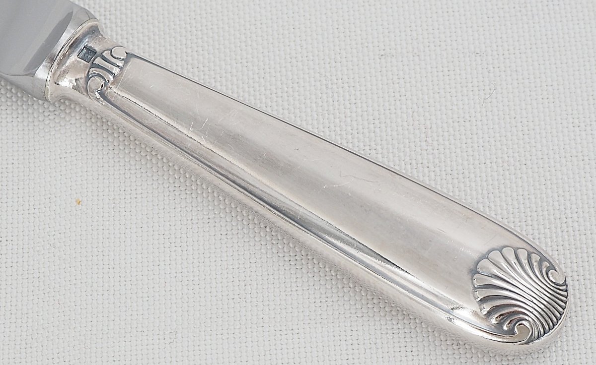 Christofle Vendôme Model, 12 Dessert Knives, Cheese Knives In Silver-plated Metal.-photo-1