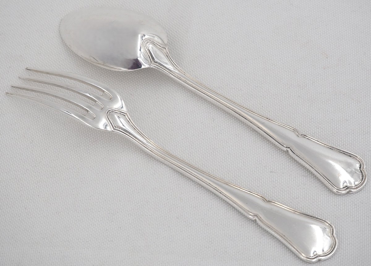 Ercuis Victoria Model, Contours, 12 Entremets Cutlery, Dessert, 24 Pieces, 17 Cm.-photo-3