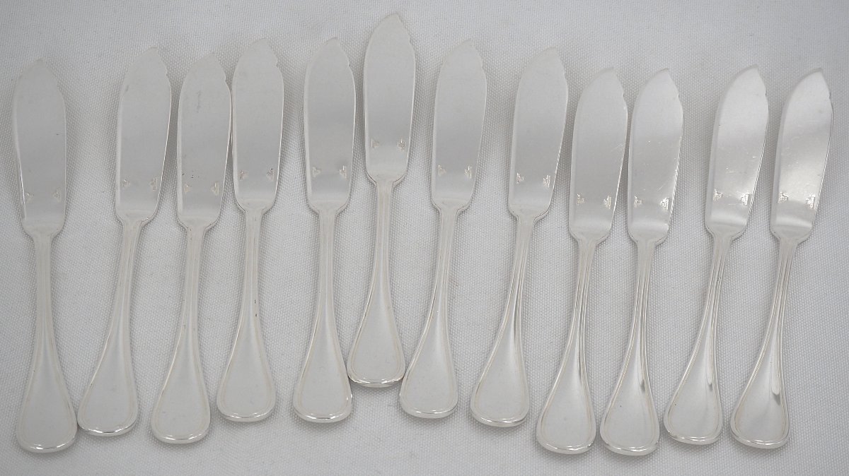 Christofle Albi Pattern, 12 Fish Cutlery Pieces, Silver-plated Metal, 24 Pieces In Perfect Condition.-photo-1