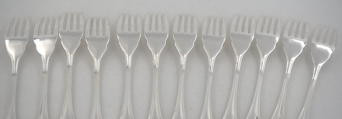 Christofle Albi Pattern, 12 Fish Cutlery Pieces, Silver-plated Metal, 24 Pieces In Perfect Condition.-photo-5