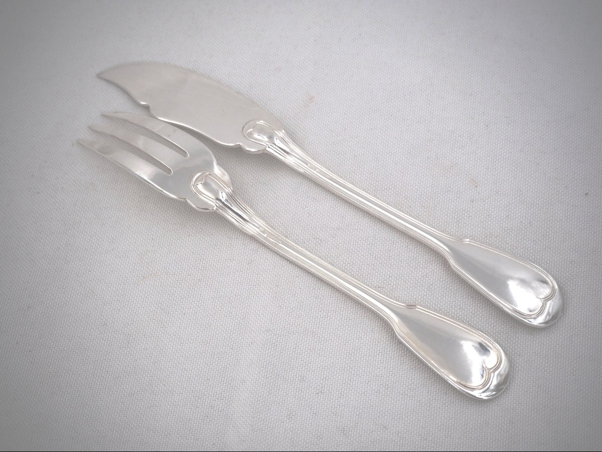 Boulenger, 12 couverts à poisson modèle au Filet, 24 pièces en métal argenté.-photo-4