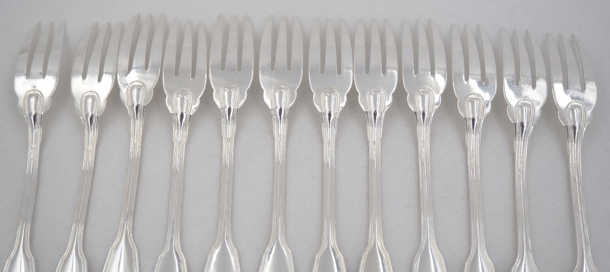 Boulenger, 12 couverts à poisson modèle au Filet, 24 pièces en métal argenté.-photo-3