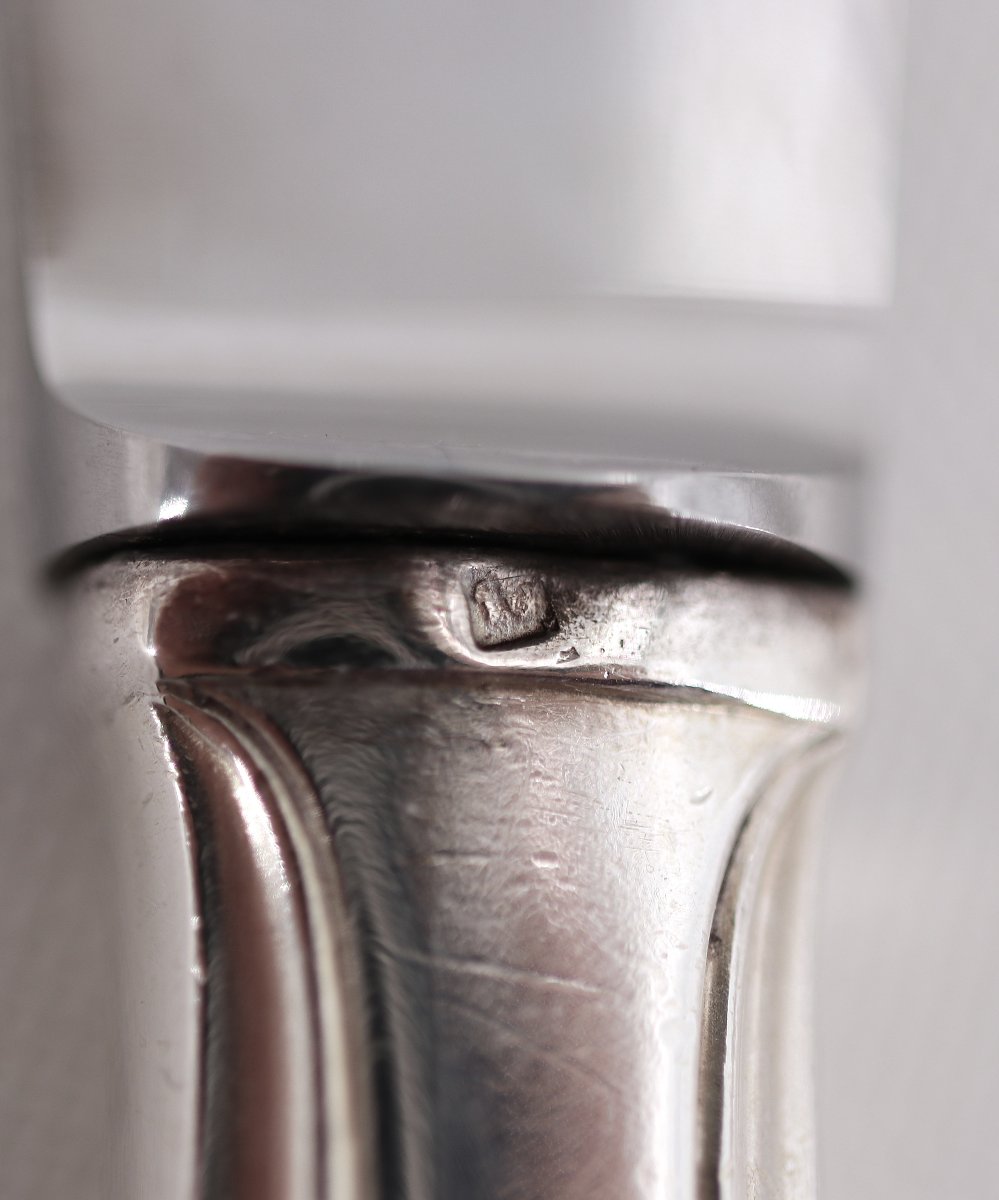 24 Silver-plated Metal Knives, Art Deco Style, 12 Table Knives + 12 Cheese, Dessert, Entremets Knives.-photo-7