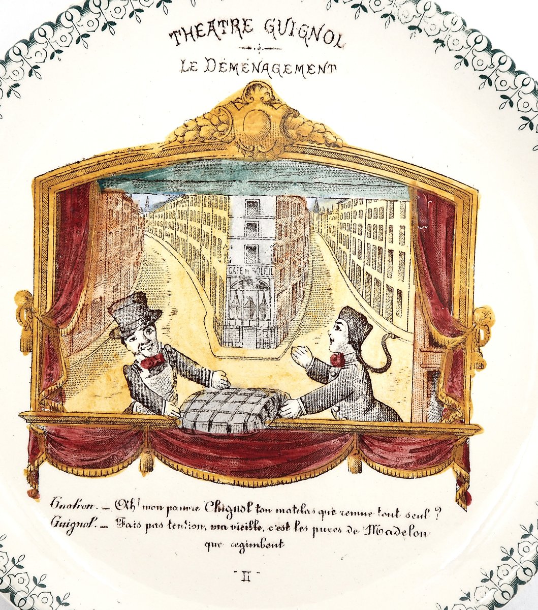 10 Talking Guignol Dessert Plates, Choisy Le Roi, 19th Century, Polychrome, 20 Cm.-photo-3
