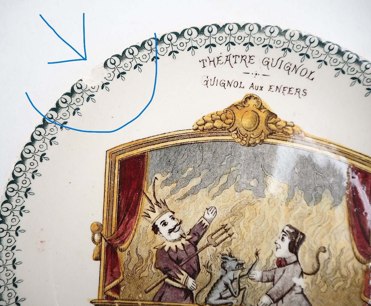 10 Talking Guignol Dessert Plates, Choisy Le Roi, 19th Century, Polychrome, 20 Cm.-photo-8