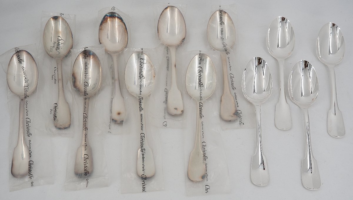 Christofle Cluny Pattern, Uniplat, 12 Place Settings, 24 Pieces, Perfect Condition, Blisters.-photo-1