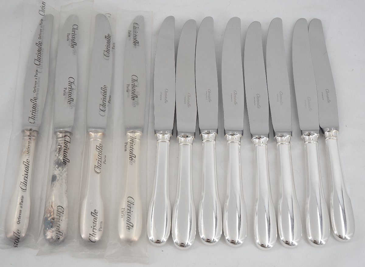 Christofle Cluny, Uniplat, 12 Table Knives In Perfect Condition, Including 4 In Sealed Blisters.-photo-2