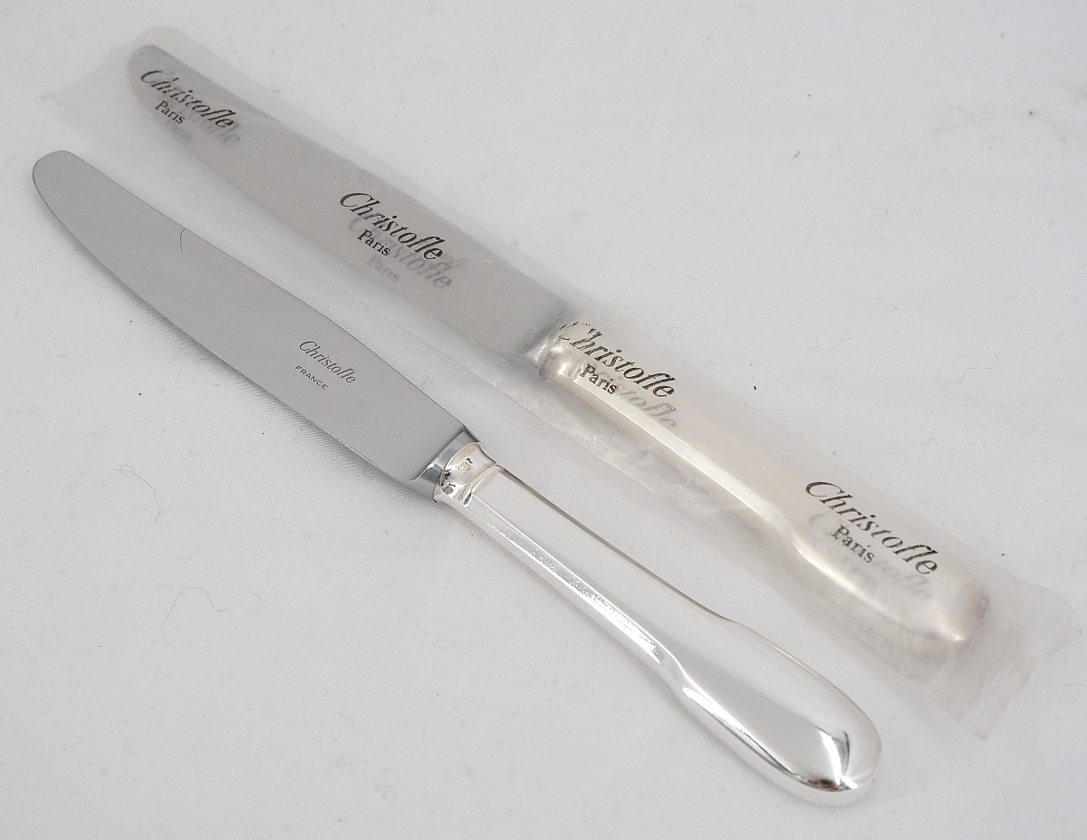 Christofle Cluny, Uniplat, 12 Table Knives In Perfect Condition, Including 4 In Sealed Blisters.-photo-3