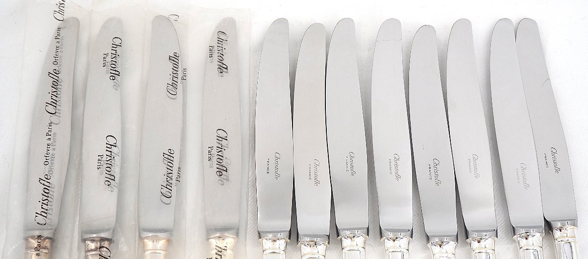 Christofle Cluny, Uniplat, 12 Table Knives In Perfect Condition, Including 4 In Sealed Blisters.-photo-3