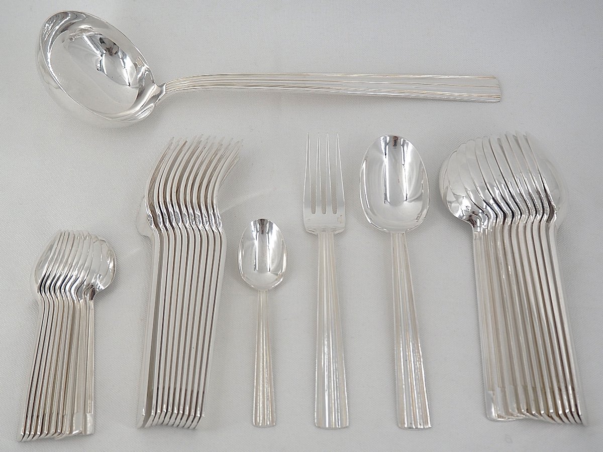 Christofle Mira Ondulation Pattern, Art Deco, 37-piece Silver-plated Flatware Set.-photo-2