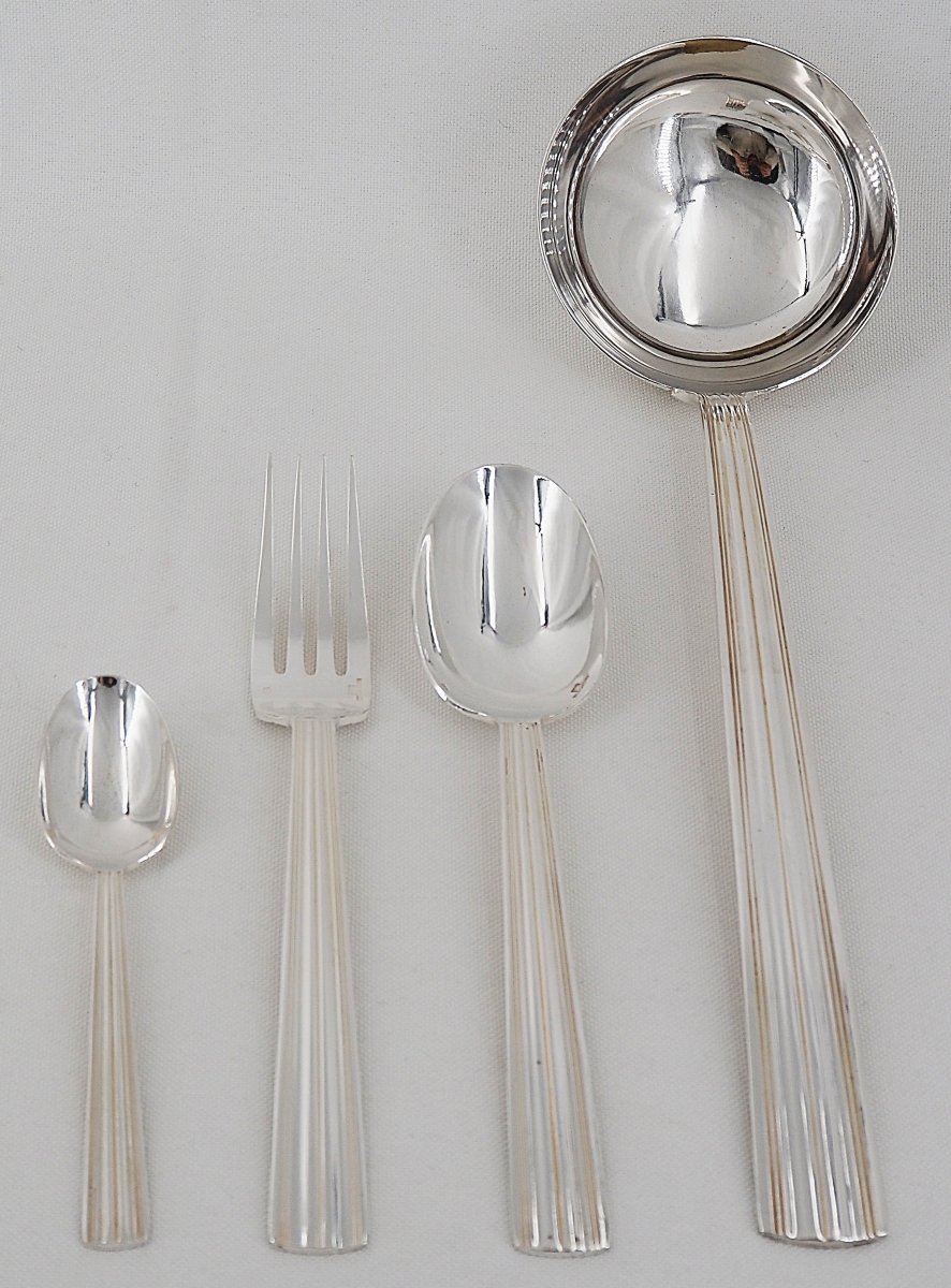 Christofle Mira Ondulation Pattern, Art Deco, 37-piece Silver-plated Flatware Set.-photo-3