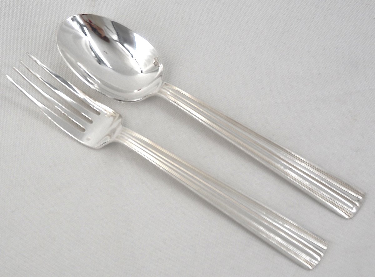 Christofle Mira Ondulation Pattern, Art Deco, 37-piece Silver-plated Flatware Set.-photo-4