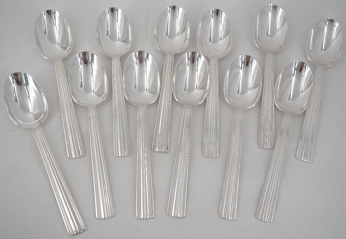 Christofle Mira Ondulation Pattern, Art Deco, 37-piece Silver-plated Flatware Set.-photo-1