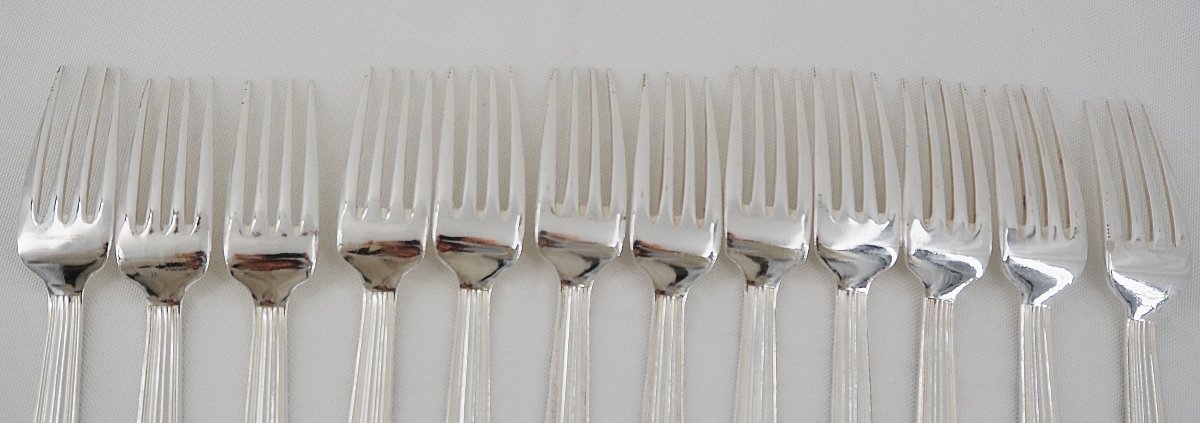 Christofle Mira Ondulation Pattern, Art Deco, 37-piece Silver-plated Flatware Set.-photo-3