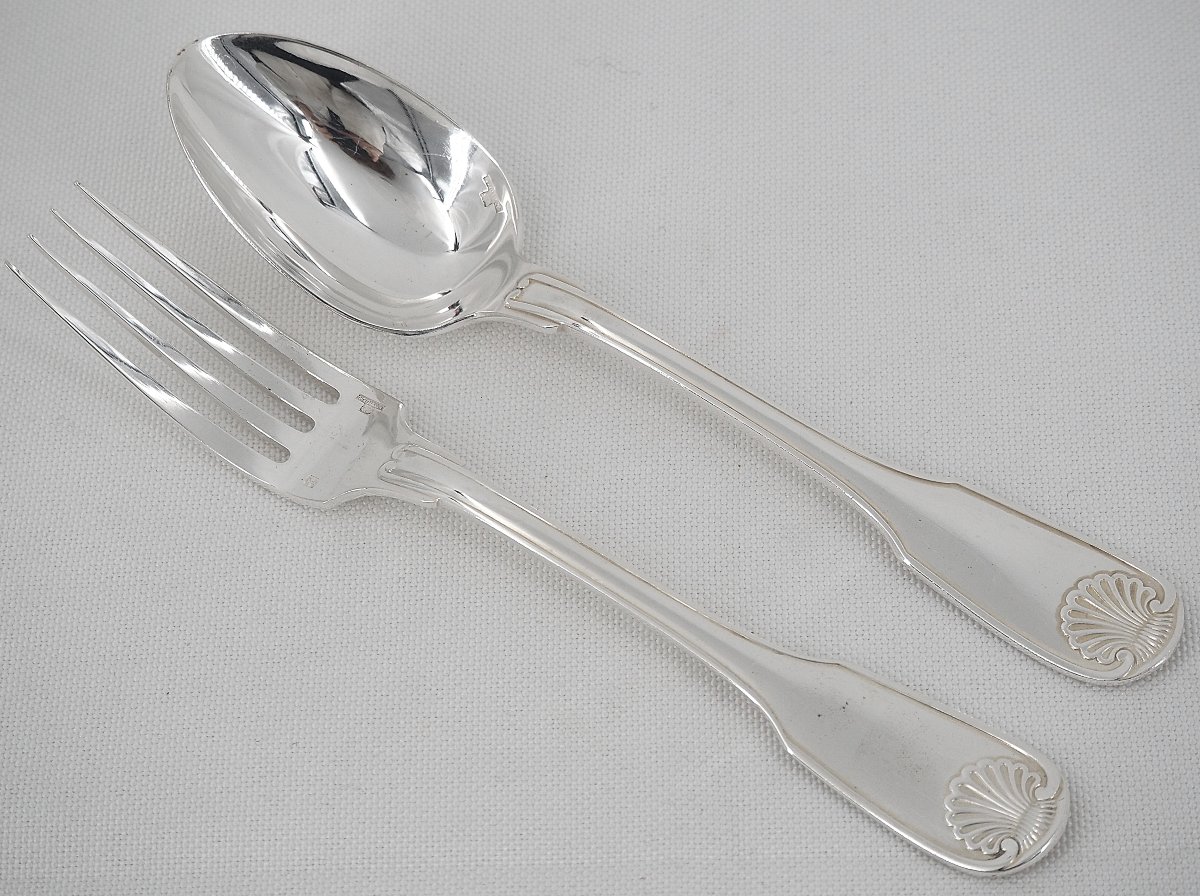 Christofle modèle Vendôme, 12 couverts à entremets, dessert, 24 pièces, métal argenté, 17cm.-photo-2