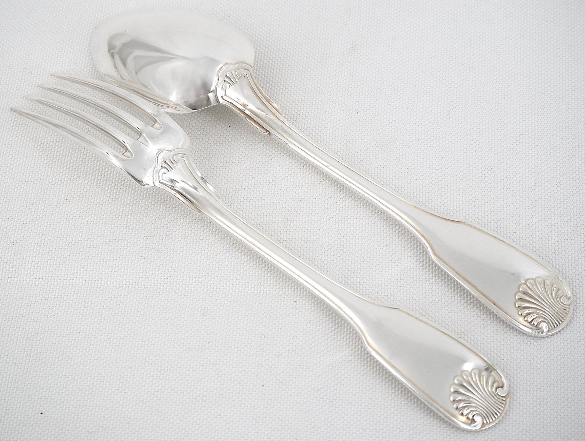 Christofle modèle Vendôme, 12 couverts à entremets, dessert, 24 pièces, métal argenté, 17cm.-photo-4