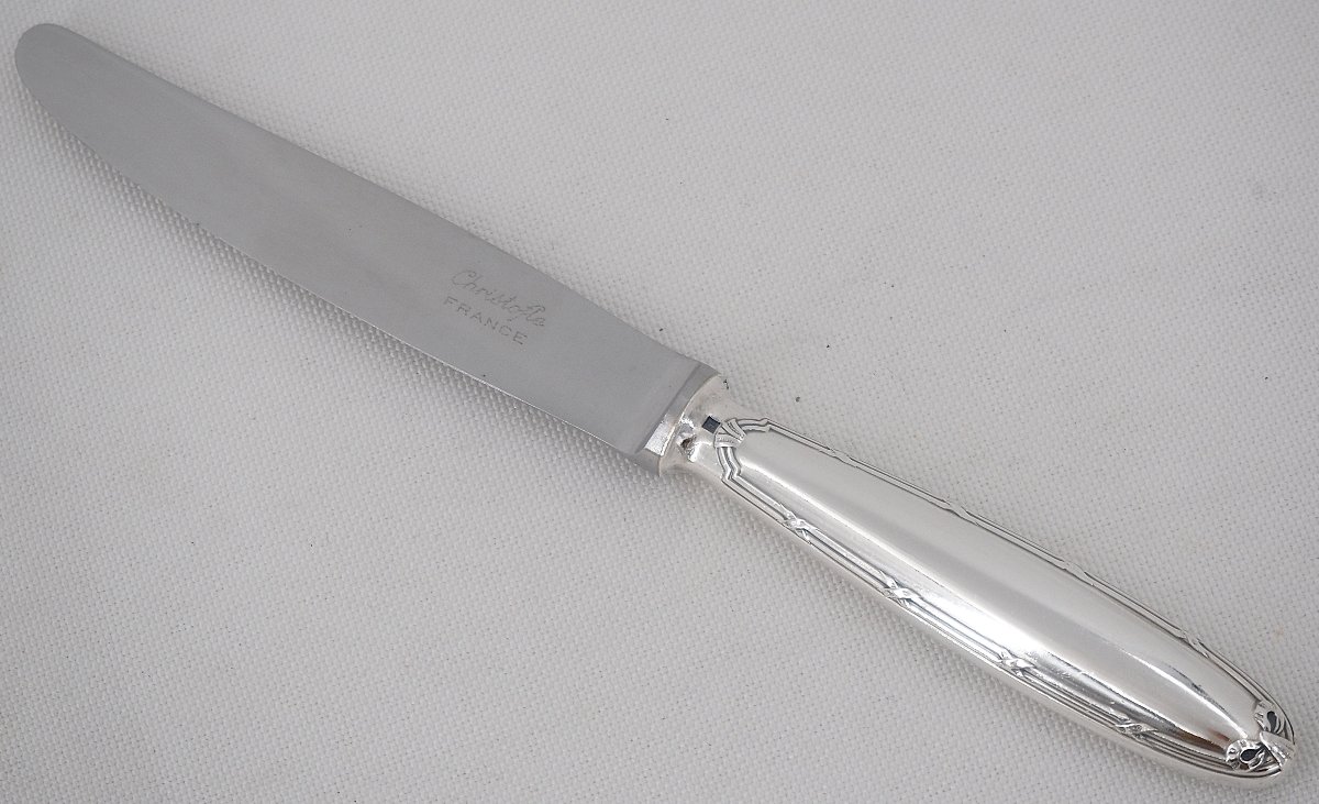 Christofle Rubans Model, 12 Silver-plated Metal Dessert Knives, For Entremets, Dessert, Cheese.-photo-3