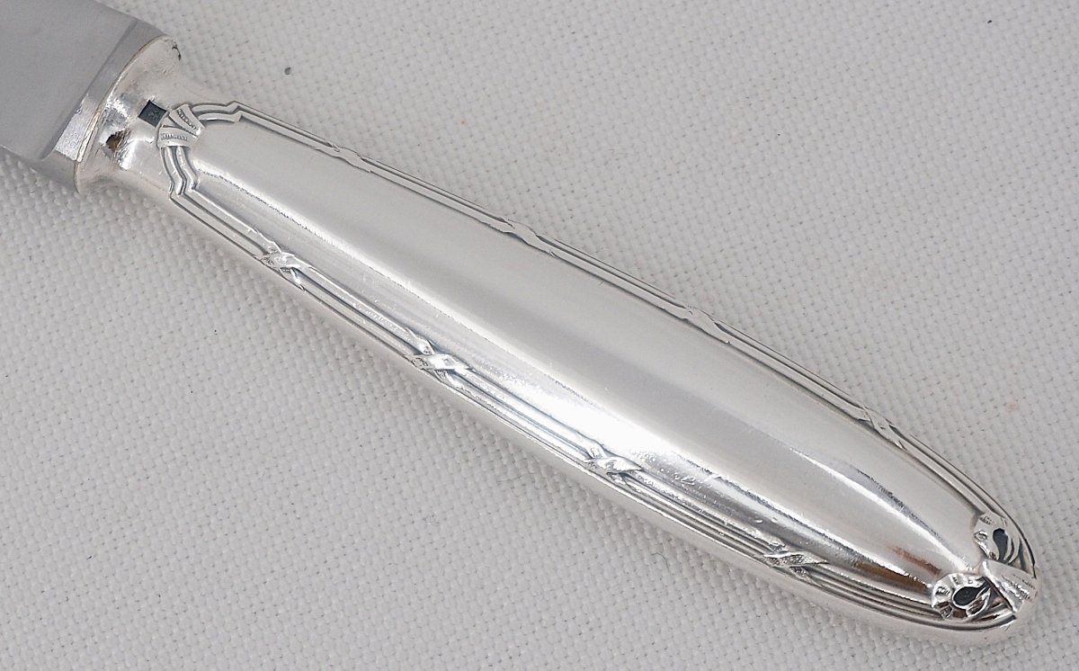 Christofle Rubans Model, 12 Silver-plated Metal Dessert Knives, For Entremets, Dessert, Cheese.-photo-4