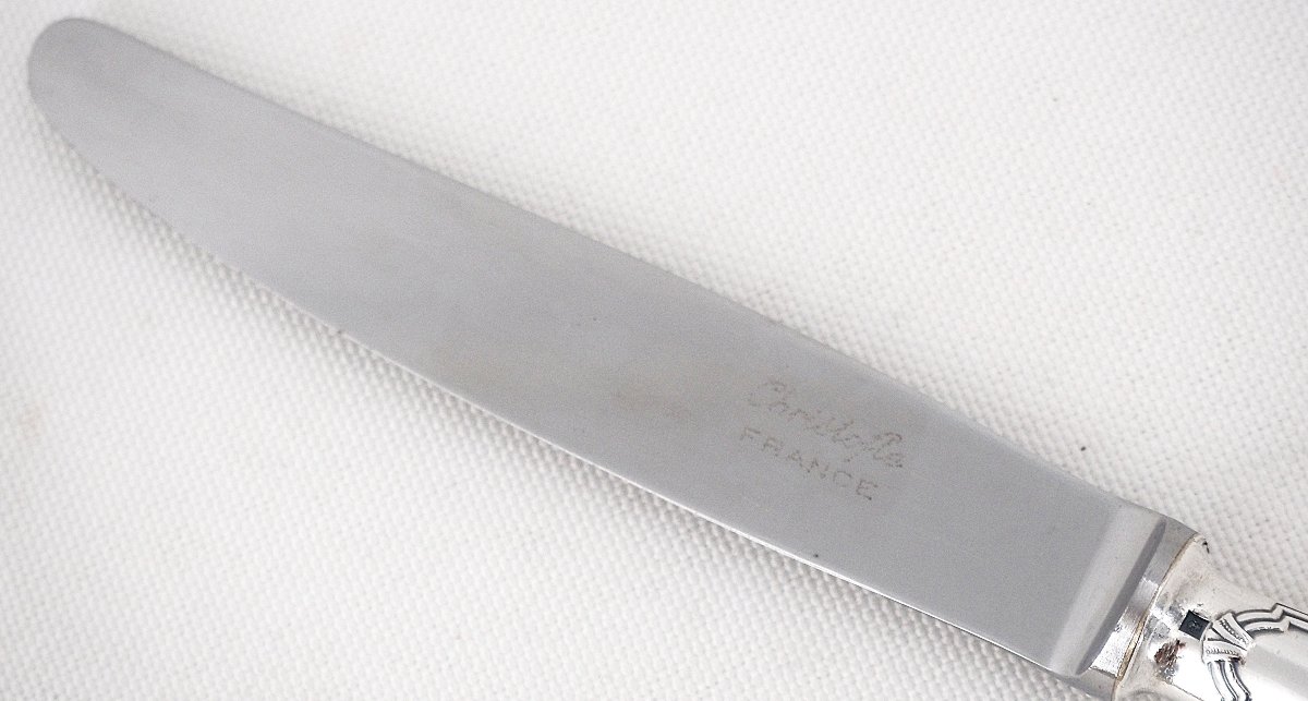 Christofle Rubans Model, 12 Silver-plated Metal Dessert Knives, For Entremets, Dessert, Cheese.-photo-1