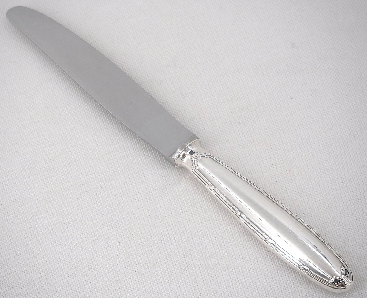 Christofle Rubans Model, 12 Silver-plated Metal Dessert Knives, For Entremets, Dessert, Cheese.-photo-2