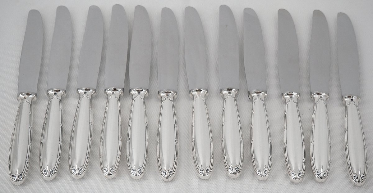 Christofle Rubans Model, 12 Silver-plated Metal Dessert Knives, For Entremets, Dessert, Cheese.-photo-3