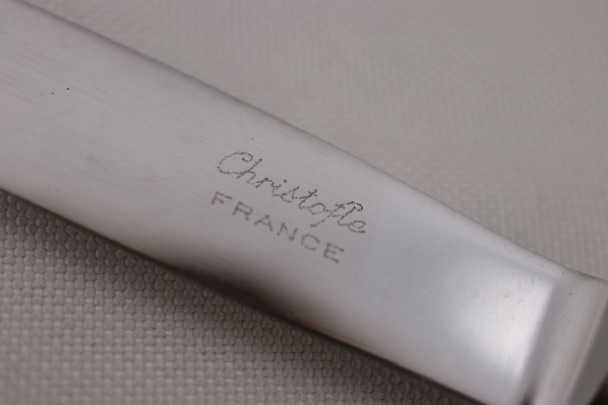 Christofle Rubans Model, 12 Silver-plated Metal Dessert Knives, For Entremets, Dessert, Cheese.-photo-4