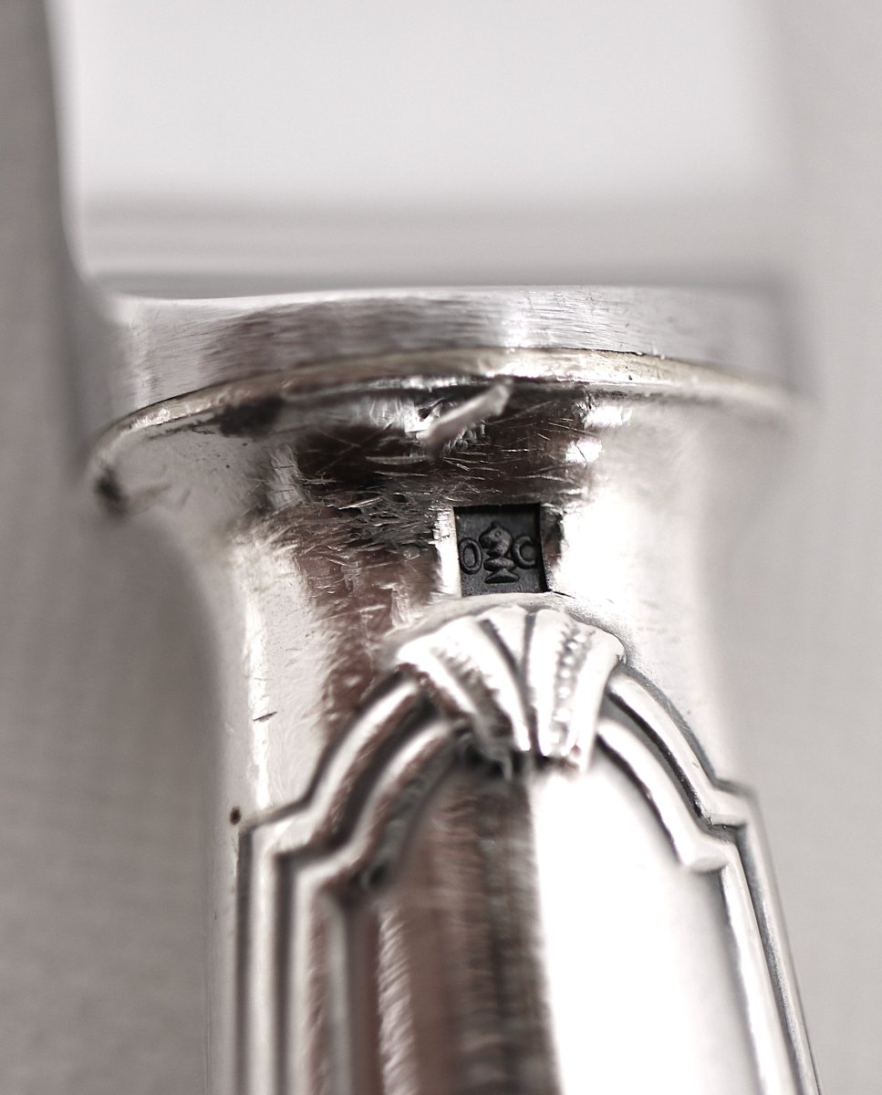 Christofle Rubans Model, 12 Silver-plated Metal Dessert Knives, For Entremets, Dessert, Cheese.-photo-5