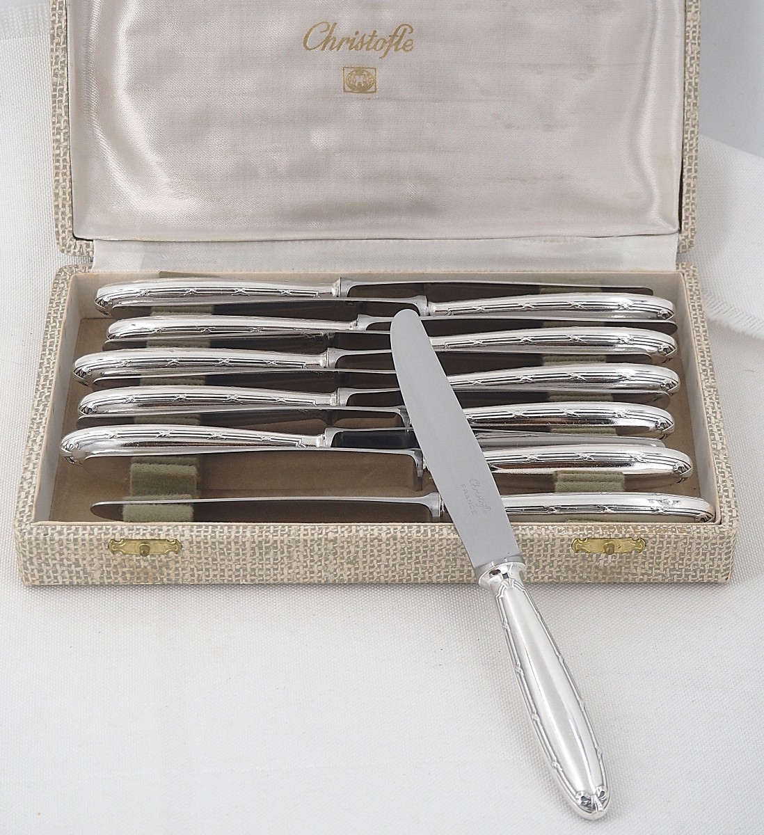 Christofle Rubans Model, 12 Silver-plated Metal Dessert Knives, For Entremets, Dessert, Cheese.
