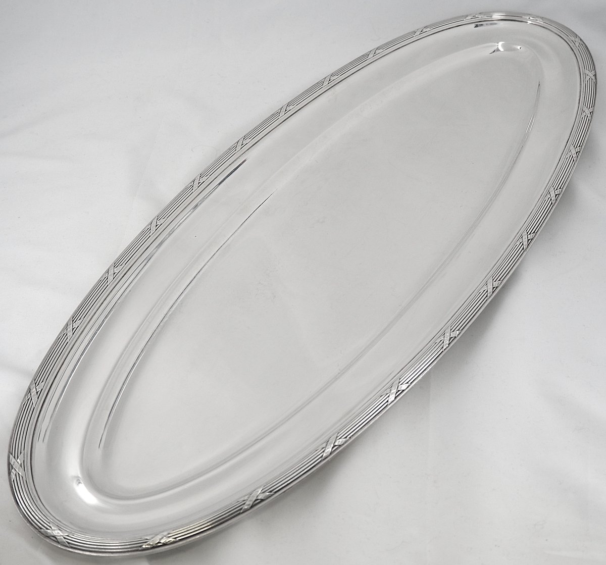 Christofle Rubans Pattern Large Fish Platter 70 X 27 Cm, Silver-plated Metal, Very Good Condition.-photo-2